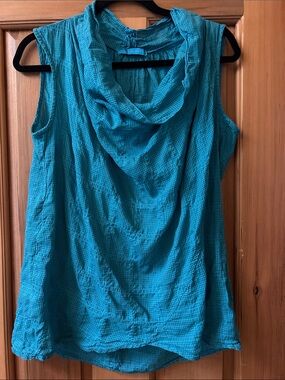 Cut Loose Sleeveless Turquoise Cowl Neck Women's Top